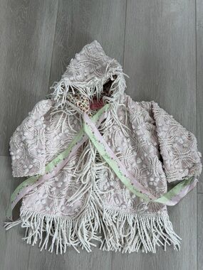 HAND CRAFTED CHILDRENS HOODED COAT UPCYCLED FROM VINTAGE CHENILLE BED SPREAD -